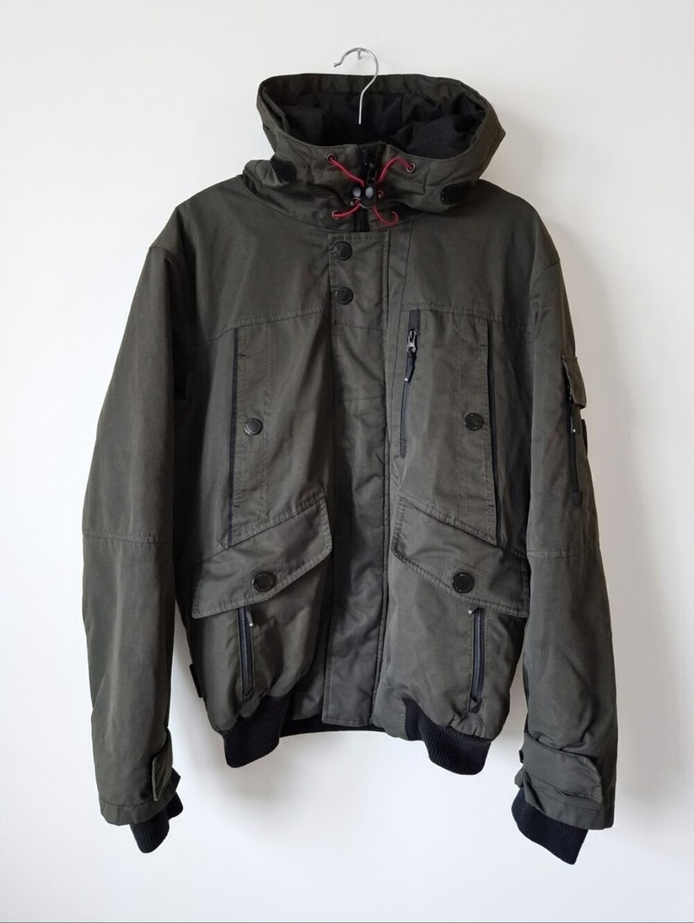 NOIZE Dark Olive Green Hooded Heavy Utility Jacket Coat L/G